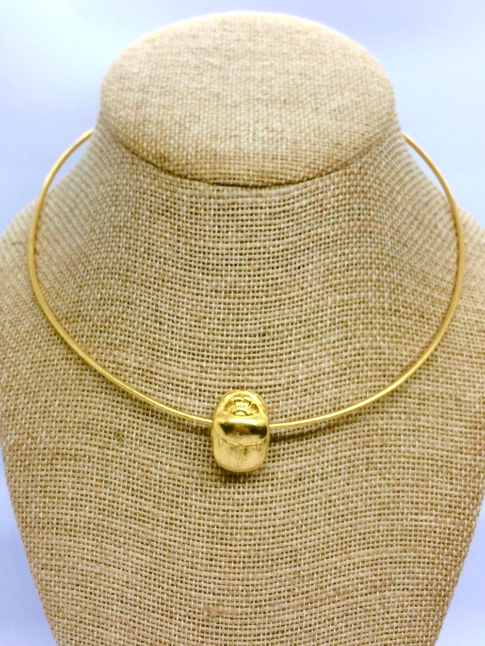 EGYPTIAN REVIVAL Scarab Necklace Gold Tone Torque Collar Pendant Statement